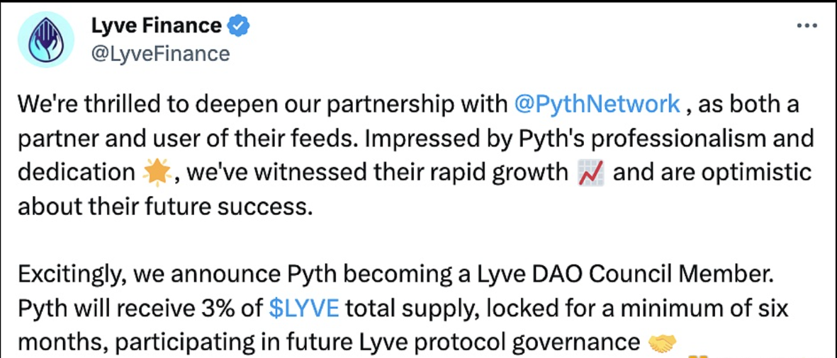 Pyth Network成为Lyve DAO理事会成员